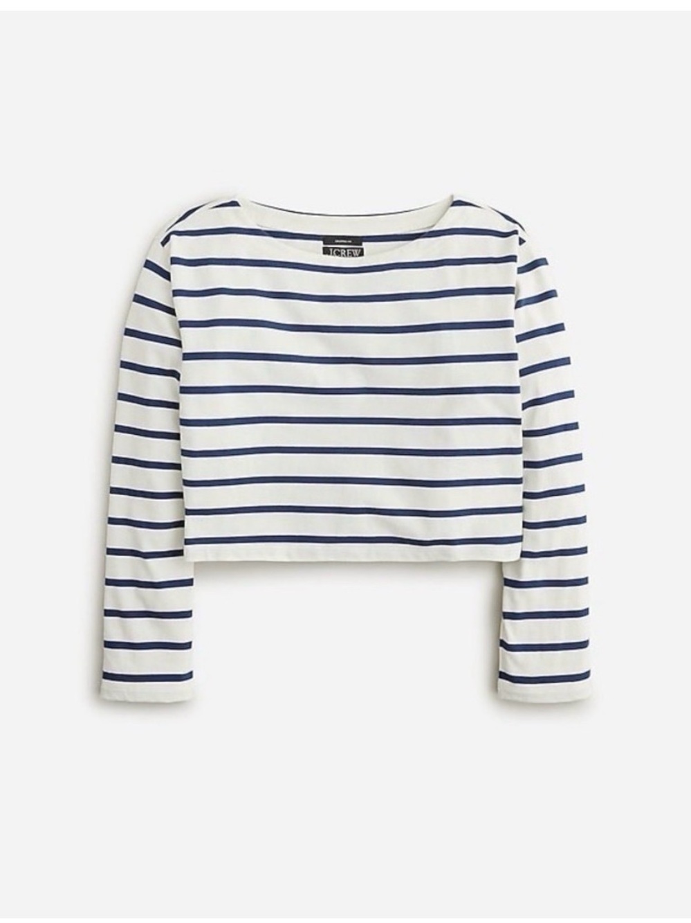 J. Crew Cropped Boatneck in Mariner Cloth Navy White Stripe Small